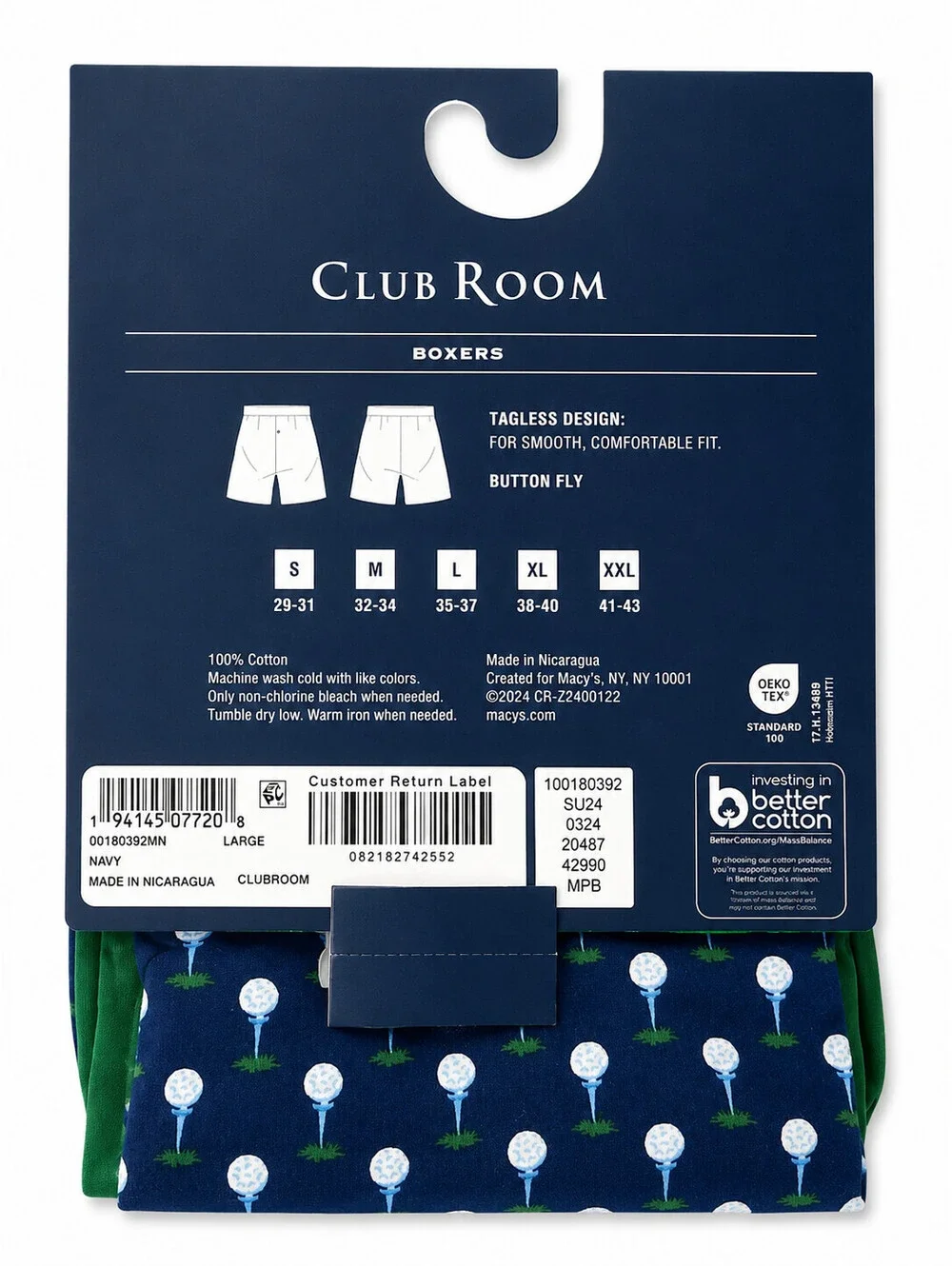 Club Room Men's 2-Pack Cotton Boxers Golf Print Green Navy Size L NWT